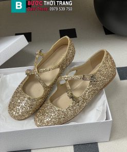 Giày búp bê nữ DIOR đế bệt màu vàng lấp lánh cao cấp