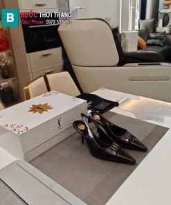 Giày cao gót YSL mũi nhọn màu đen phong cách quý cô sang chảnh đế 7cm