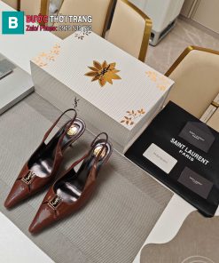 Giày cao gót YSL mũi nhọn màu nâu socola phong cách quý cô sang chảnh đế 7cm