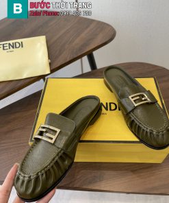 Giày lười FENDI cao cấp màu xanh rêu chất liệu da bê mềm mịn