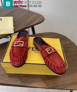 Giày lười FENDI cao cấp màu đỏ chất liệu da bê mềm mịn