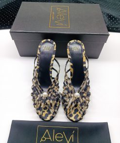 Giày cao gót Alevi Milano họa tiết da báo đính ngọc trai sang trọng