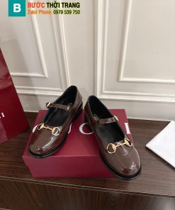 Giày Mary Jane Gucci khóa ngựa màu nâu socola da lì cao cấp đế cao 3.5cm