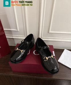 Giày Mary Jane Gucci khóa ngựa màu đen da lì cao cấp đế cao 3.5cm