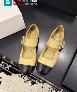 Giày bệt nữ CN màu nâu vàng da bò mềm xịn quai ngang nữ tính