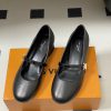 Giày búp bê LV màu đen da bò mềm mịn cao cấp đế cao 3.5cm