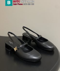 Giày búp bê LV hở gót màu đen da bò mềm mịn cao cấp đế cao 3.5cm