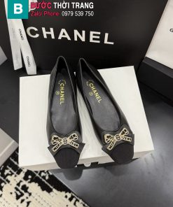 Giày búp bê nữ CN màu đen đính nơ mẫu giày đi cùng năm tháng