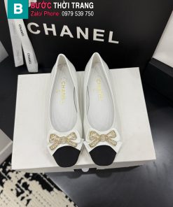 Giày búp bê nữ CN màu trắng đính nơ mẫu giày đi cùng năm tháng