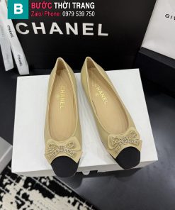 Giày búp bê nữ CN màu nâu đính nơ mẫu giày đi cùng năm tháng