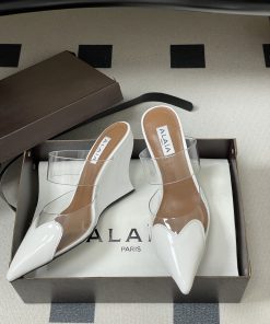 Giày cao gót trái tim ALAIA đế xuồng màu trắng phong cách cá tính cao 9cm