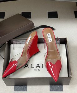 Giày cao gót trái tim ALAIA đế xuồng màu đỏ phong cách cá tính cao 9cm