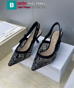 Giày cao gót DIOR màu đen họa tiết thêu nữ tính, đế cao 6.5 cm và 9.5cm
