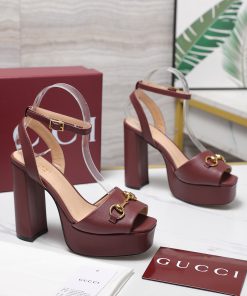Giày cao gót GUCCI màu nâu socola da bò cao cấp đế cao 12 cm
