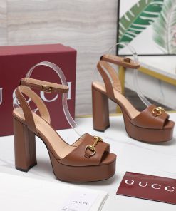Giày cao gót GUCCI màu nâu da bò cao cấp đế cao 12 cm