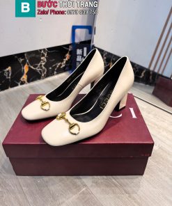 Giày cao gót GUCCI cao cấp màu trắng ngà đế vuông 7.5cm và 10 cm da bò mềm mịn