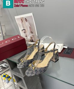 Giày cao gót GUCCI nữ màu ghi canvas phong cách sandal cao cấp đế cao 6.5 cm và 9.5cm
