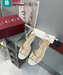 Giày cao gót GUCCI nữ màu trắng ngà phong cách sandal cao cấp đế cao 6.5 cm và 9.5cm