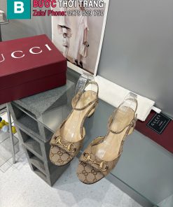 Giày cao gót GUCCI nữ màu nâu canvas phong cách sandal cao cấp đế cao 6.5 cm và 9.5cm
