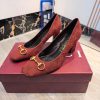 Giày cao gót GUCCI cao cấp màu đỏ đô canvas đế vuông 7.5cm và 10 cm da bò mềm mịn