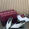 Giày cao gót Gucci cao cấp da bóng cổ chữ V màu trắng mũi nhọn