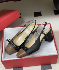 Giày cao gót VALENTINO màu đen mũi nâu thanh lịch đế cao 6cm