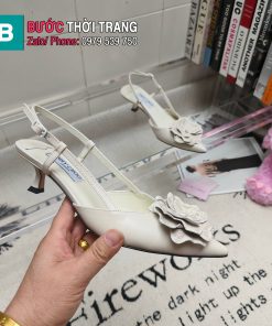Giày cao gót nữ Jimmy Choo màu trắng họa tiết bông hoa nổi bật