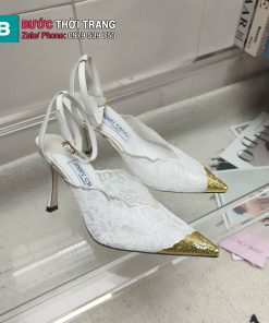 Giày cao gót nữ Jimmy Choo màu trắng chất liệu ren sang trọng quý phái cao 9cm