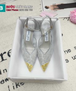 Giày cao gót nữ Jimmy Choo màu ghi chất liệu ren sang trọng quý phái cao 9cm