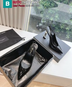 Giày cao gót YSL màu đen da bóng phong cách thời thượng sang trọng đế 11cm