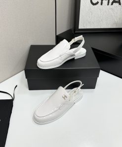 Giày lười CN thiết kế sandal màu trắng ngà da bò cao cấp