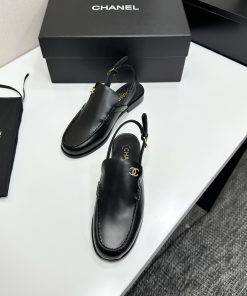 Giày lười CN thiết kế sandal màu đen da bò cao cấp