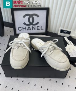 Giày lười nữ CN màu ghi nhạt mũi tròn thiết kế dây xích mới nhất