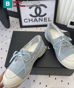 Giày lười nữ CN màu xanh mũi tròn thiết kế dây xích mới nhất
