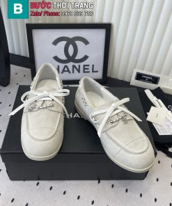 Giày lười nữ CN màu be mũi tròn thiết kế dây xích mới nhất