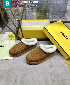 Giày lười FENDI lót lông cực ấm màu nâu logo nổi bật