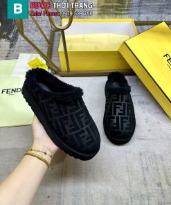 Giày lười FENDI lót lông cực ấm màu đen logo nổi bật