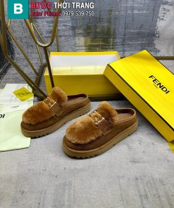 Giày lười FENDI lót lông cực ấm màu nâu logo chữ F nổi bật