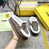 Giày lười FENDI lót lông cực ấm màu ghi nâu mũi tròn đế bằng đi chân cực đẹp