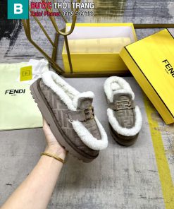 Giày lười FENDI lót lông cực ấm màu ghi nâu mũi tròn đế bằng đi chân cực đẹp