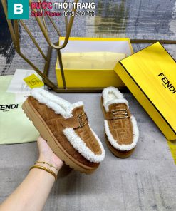Giày lười FENDI lót lông cực ấm màu nâu mũi tròn đế bằng đi chân cực đẹp