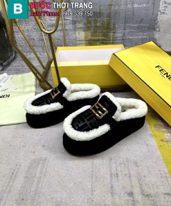 Giày lười FENDI lót lông cực ấm màu đen mũi tròn đế bằng đi chân cực đẹp