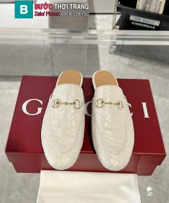 Giày lười GUCCI cao cấp màu trắng ngà da bò mềm mịn logo nổi bật