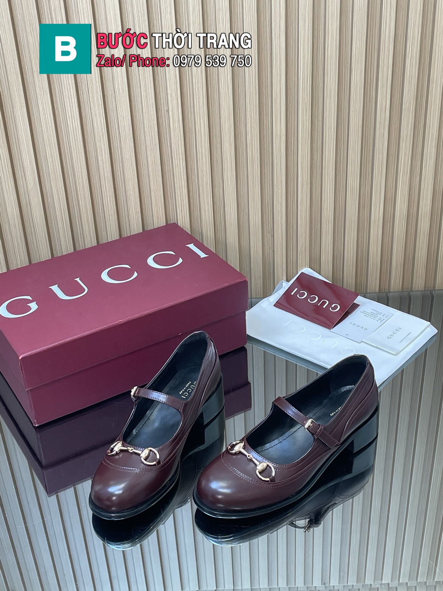 Giày lười GUCCI cao cấp màu nâu socola quai ngang nữ tính