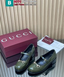 Giày lười GUCCI cao cấp màu xanh rêu quai ngang nữ tính