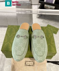 Giày lười GUCCI cao cấp màu xanh nõn chuối, vải canvas logo nổi bật