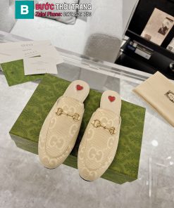 Giày lười GUCCI cao cấp màu nude trái tim, vải canvas logo nổi bật