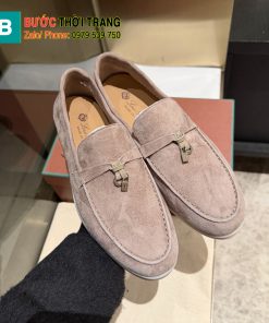 Giày lười Loro Piana da lộn sang trọng màu nâu phong cách unisex