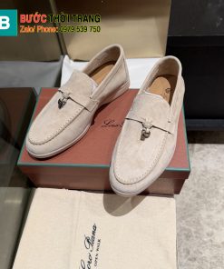 Giày lười Loro Piana da lộn sang trọng màu nude phong cách unisex