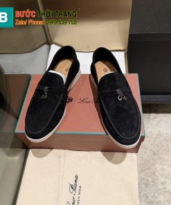 Giày lười Loro Piana da lộn sang trọng màu đen phong cách unisex